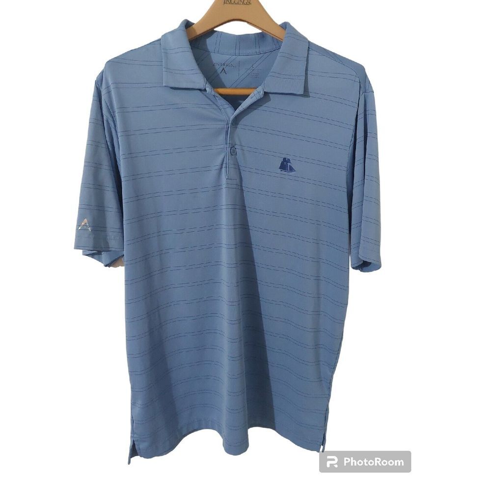 Antigua Blue Striped Golf Polo Shirt Size Large